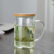 竹盖玻璃茶杯家用花茶杯透明带盖泡茶杯办公水杯过滤耐热玻璃杯子