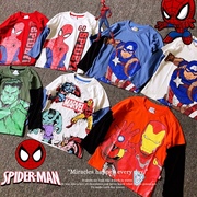 男童衣服蜘蛛侠钢铁侠美国队长，潮流假两件漫威超人儿童长袖t恤