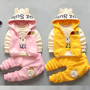 男女童加绒加厚秋天套装，女宝宝秋冬款，1-3-4岁儿童套装婴儿童棉衣2