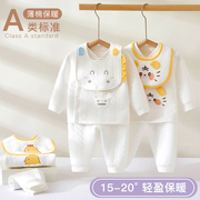 新生婴儿套装秋冬款薄夹棉保暖衣服女3个月6宝宝薄棉服棉衣两件套
