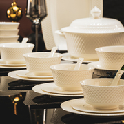 碗碟套装 家用高档景德镇骨瓷餐具纯白浮雕2023陶瓷碗盘组合