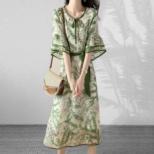 pasinoe香港绿色连衣裙，女夏季高端奢华大牌，法式碎花裙子