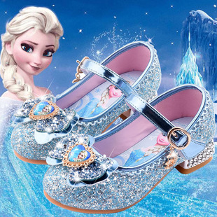 女童公主鞋冰雪奇缘爱莎皮鞋儿童高跟鞋艾莎水晶鞋演出走秀鞋
