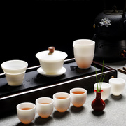盛芊堂素烧羊脂玉白瓷盖碗茶具套装中式简约家用纯色手工功夫茶杯