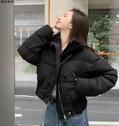 羽绒棉衣棉服女2024冬季设计感羊羔毛翻领(毛翻领，)短款面包服保暖外套