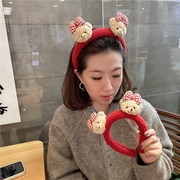 韩版新年红毛绒可爱熊头发(熊头发)箍ins网红宽头箍洗脸卡通萌物少女发卡