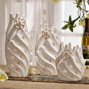 陶瓷花器花插田园简约家居摆件装饰品白色陶瓷花瓶三件套