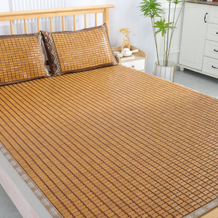 竹郎夏季麻将凉席床垫，双人夏天竹席折叠床席子，碳化蕾丝1.8m1.5米