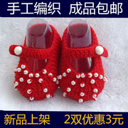 红色婴儿步前鞋宝宝学步鞋，婴儿毛线鞋女宝，学步鞋0-1岁婴儿软底