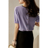 紫色短袖t恤上衣女夏法式设计圆领宽松打底蝴蝶结显白冰丝针织衫