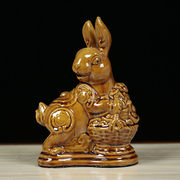 唐三彩陶瓷十二生肖摆件工艺品，土黄色兔(长，13宽7高18)