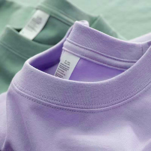 新疆棉220g重磅纯棉夏季紫色，短袖t恤女士宽松男女同款全棉打底衫