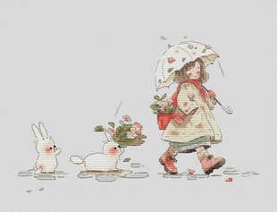 法国dmc绣线十字绣材料，包装饰画a656女孩，和兔兔印花小幅简单