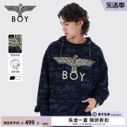 BOYLONDON秋冬男女同款长袖满印字母印花休闲套头连帽卫衣N04024