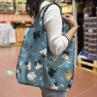 中号可折叠超市环保购物袋，大容量袋子便携式卡通手提袋妈妈买菜包