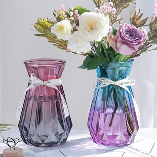 套装玻璃花瓶摆件北欧客厅水养，富贵竹透明装饰大小干花插花瓶