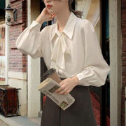 灯笼袖韩范正装(范正装)蝴蝶结，衬衫白色雪纺，衬衣女长袖系带设计感职业上衣