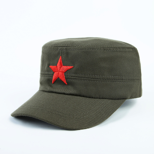 红军帽子五角星男女户外平顶帽军绿鸭舌帽复古八路红星演出帽