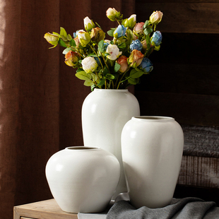 景德镇白色新中式陶罐现代简约家居装饰品，插干花陶瓷花瓶客厅摆件
