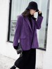 紫色灯芯绒西装外套女秋季2023复古休闲高级感夹棉条绒小西服