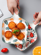 创意烤箱盘手柄盘子焗饭带柄烤盘家用餐具水果碟陶瓷餐盘个性托盘