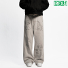 IREX原创手绘涂鸦美式复古直筒牛仔裤男女垂感vibe高街做旧长裤子