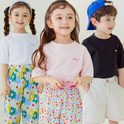 韩国童装2023夏款儿童短袖T恤基本款纯色棉T恤圆领套头衫夏季汗衫