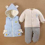 0一1岁男宝宝秋冬装加厚棉服，袄分体款童婴儿衣服三件套装季外出(季外出)服