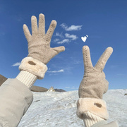 羊绒手套女冬季保暖学生可爱防风，防寒冷加绒可触屏加厚五指骑车