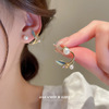 韩国ins银针珍珠锆石树叶耳环，时尚气质耳钉小众设计感轻奢耳饰女