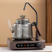 自动上水抽水电陶炉煮茶炉器烧水胡桃木全玻璃大容量蒸煮茶壶