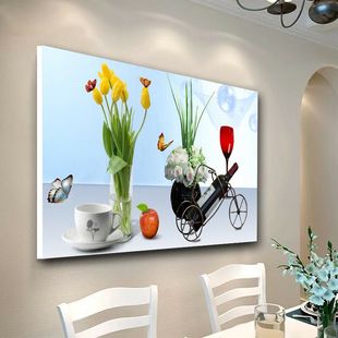 现代简约餐厅装饰画花卉酒杯无框挂画单幅厨房饭厅，墙壁画清新水果