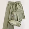 绿色雪纺阔腿裤女夏季薄款2024高腰褶皱肌理感垂感直筒运动裤