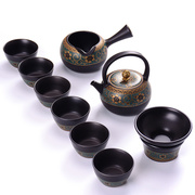 高档台湾老煅烧茶具整套功夫茶杯套装 黑陶茶壶家用茶杯简约泡茶