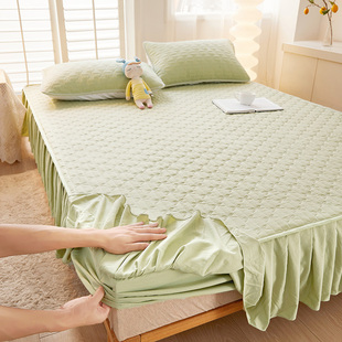 a类床笠大豆夹棉床罩带床裙边二合一体床，单件床垫被褥子套单双人