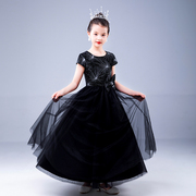 2022春季儿童主持人表演服女童黑色钢琴，演出服黑色气质公主裙