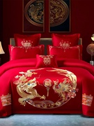 新婚庆(新婚庆)大红色四件套天，丝棉绣花被套结婚礼家纺，床上用品1.51.8床
