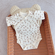 婴幼儿夏季透气连体衣短袖，包屁衣宝宝提花，三角爬服新生儿衣服薄款
