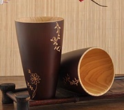 高档日式漆艺木杯子餐厅，家用木质杯中式复古隔热杯饮料啤酒茶水杯