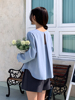 韩国chic2024小众设计露背纯色，雪纺衫圆领，衬衣宽松长袖韩版衬衫