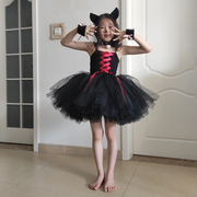儿童万圣节表演服装角色扮演女童黑色公主蓬蓬裙六一舞蹈演出服夏