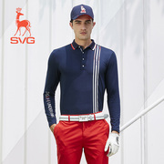 svg高尔夫服装男火山岩，抓绒印花长袖t恤衫翻领男士运动打底衫