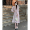 秋季连衣裙法式复古别致蕾丝拼接设计感粉色气质长裙