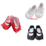 蝴蝶结单鞋皮鞋黑红白三色，娃娃鞋子适合18寸美国女孩ag46cmog