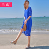 裙子女2023夏季蓝色，雪纺连衣裙海边度假宽松气质沙滩长裙超仙