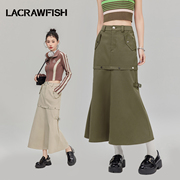 lacrawfish美式复古工装，裙女宽松设计感bella风鱼尾半身裙长裙