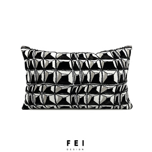 FEI 黑白腰枕立体渐变几何割绒抱枕靠垫现代简约样板房间客厅沙发