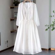 超仙白色刺绣雪纺连衣裙2024春夏高级气质宽松显瘦度假长裙子