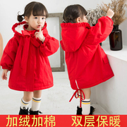 女宝宝韩版棉衣外套，2022冬装中小女童，加绒加厚小红帽棉袄年服