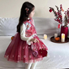 实体品牌女童新年裙冬装，2023女孩中国风，红色儿童加绒背心裙